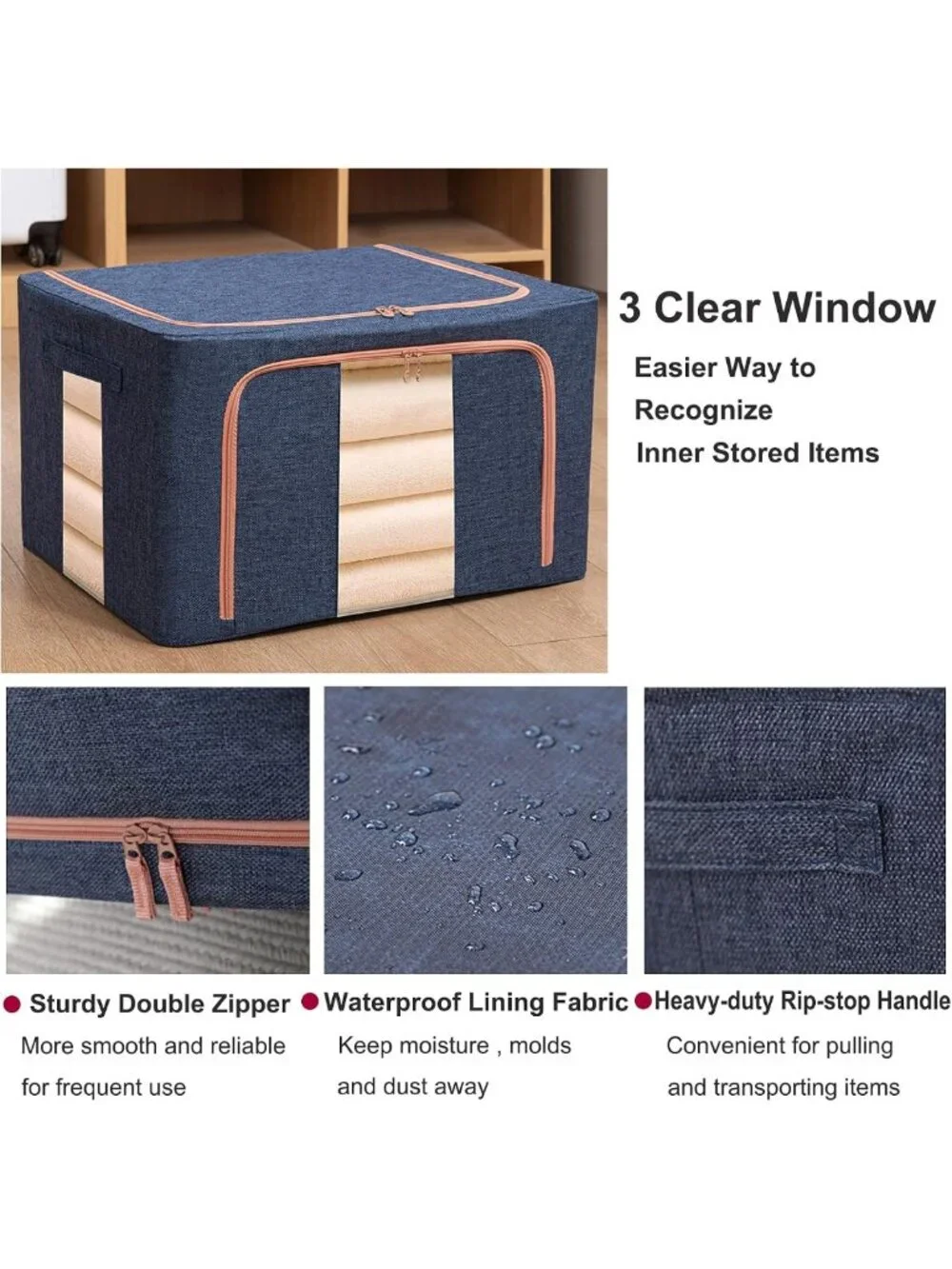 Large 100L Clothes Storage Organizer Bags, Stackable with Zipper & Clear Window